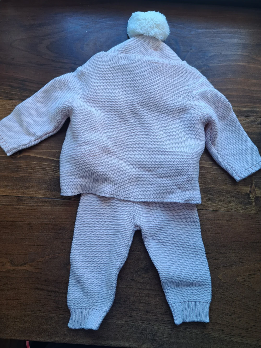 Baby Knit 3pc Set Cardigan Pants Pom Hat 3-6mo 100% Cotton Pink